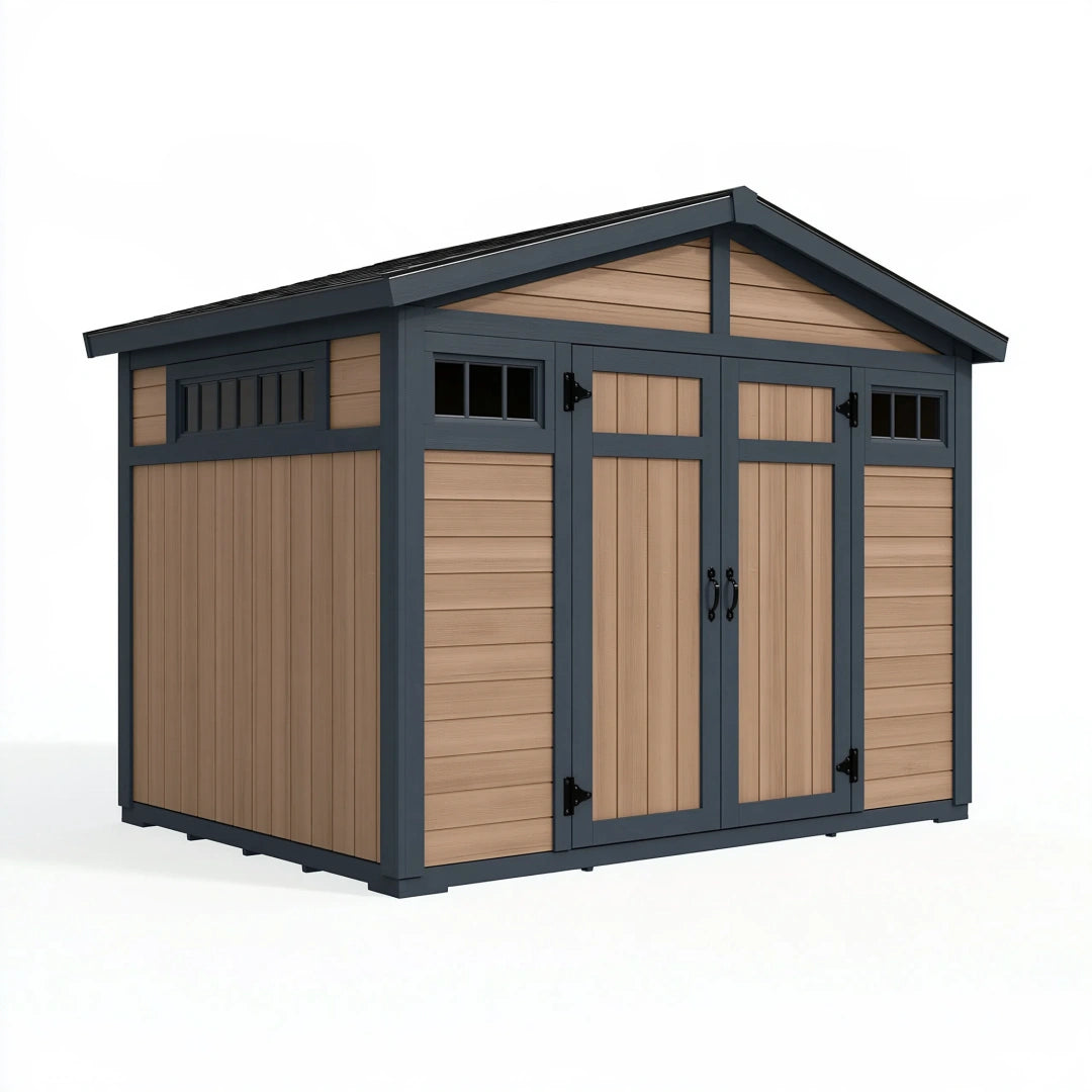 Abri de jardin 210 x 120 x 190 cm en acier et panneaux aspect bois marron anthracite - rangement extérieur à double porte