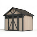 Abri de jardin 210 x 150 x 210 cm en résine beige et anthracite avec portes doubles