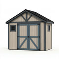 Abri de jardin 240 x 180 x 220 cm panneaux aspect bois beige et gris anthracite avec double porte style grange
