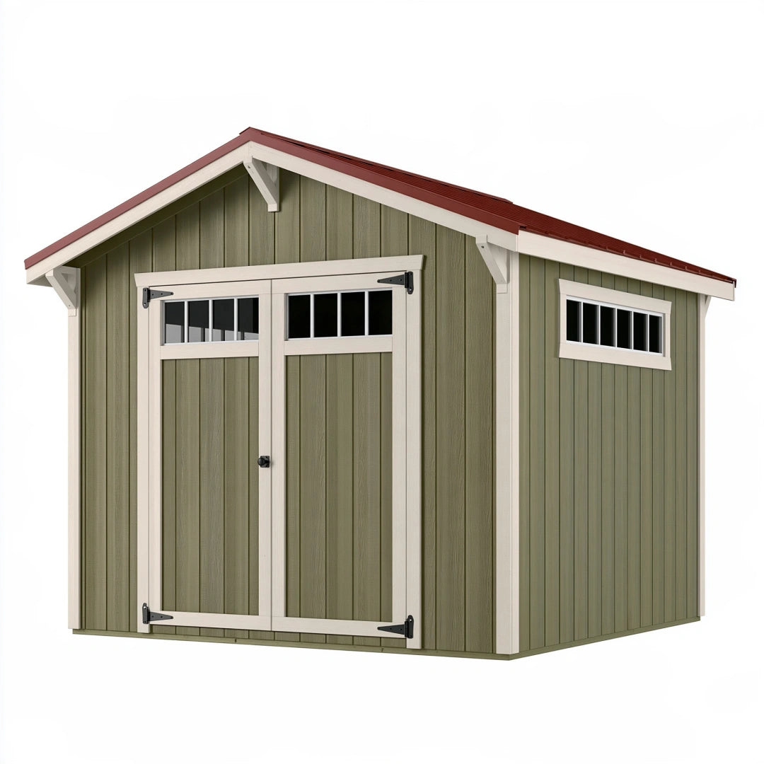 Abri de jardin 183 x 122 x 191 cm en résine vert kaki avec double porte et fenêtres