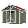 Abri de jardin 240 x 180 x 220 cm en bois vert blanc et rouge à double porte style chalet