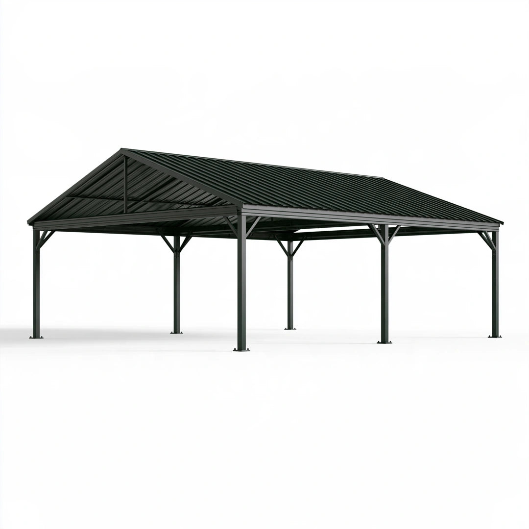 Carport 600 x 300 x 270 cm en acier noir avec toit à deux pans