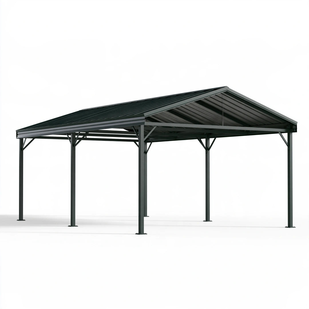 Carport 600 x 300 x 270 cm en acier noir à toiture inclinée