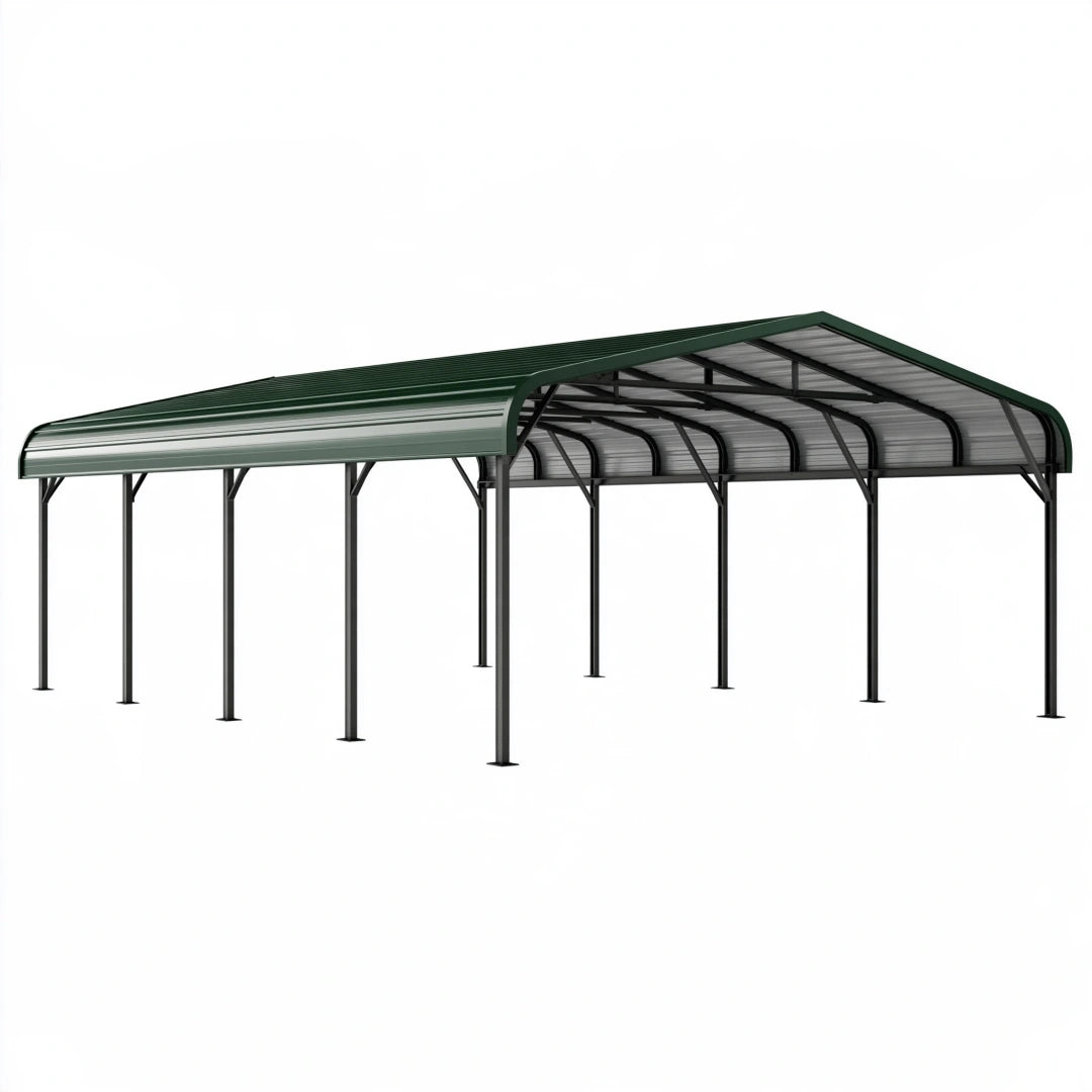 Abri voiture 600 x 300 x 270 cm en métal vert foncé avec toit en polycarbonate