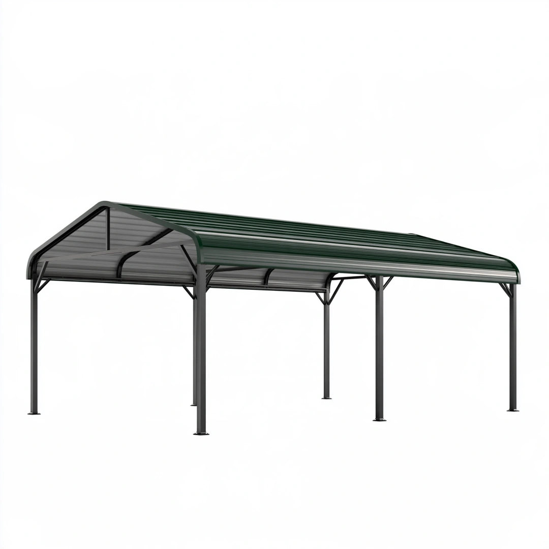 Abri voiture 600 x 300 x 270 cm acier gris anthracite et vert foncé toit cintré pour extérieur