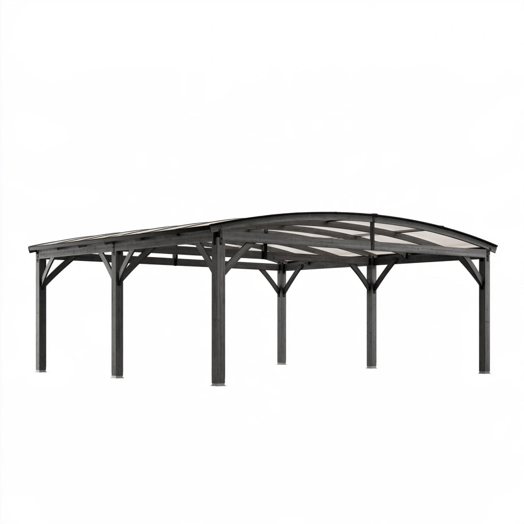 Abri voiture 600 x 300 x 270 cm en bois gris anthracite à toit arqué extérieur