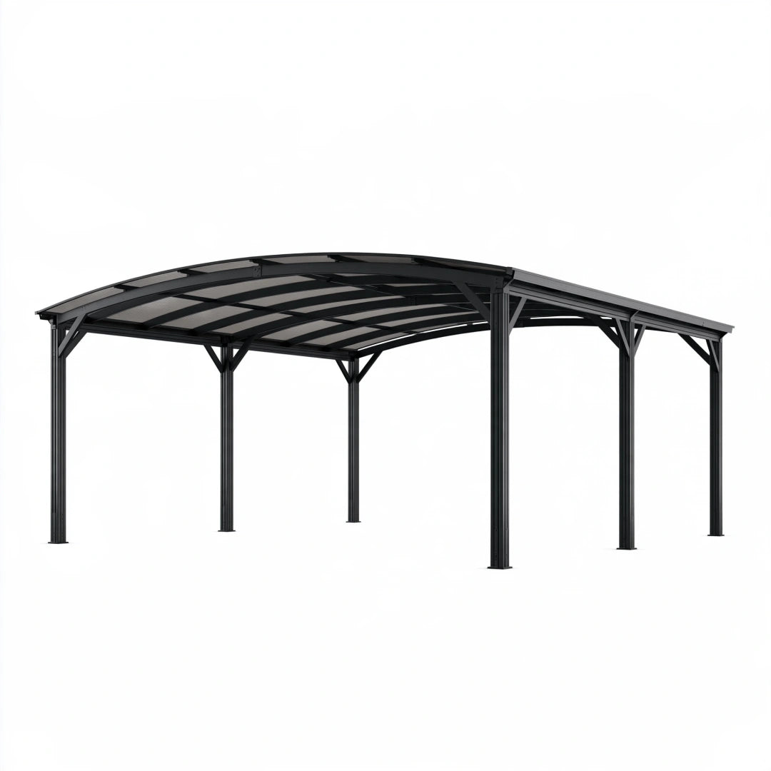 Abri voiture 500 x 300 cm acier noir toit incurvé pour extérieur
