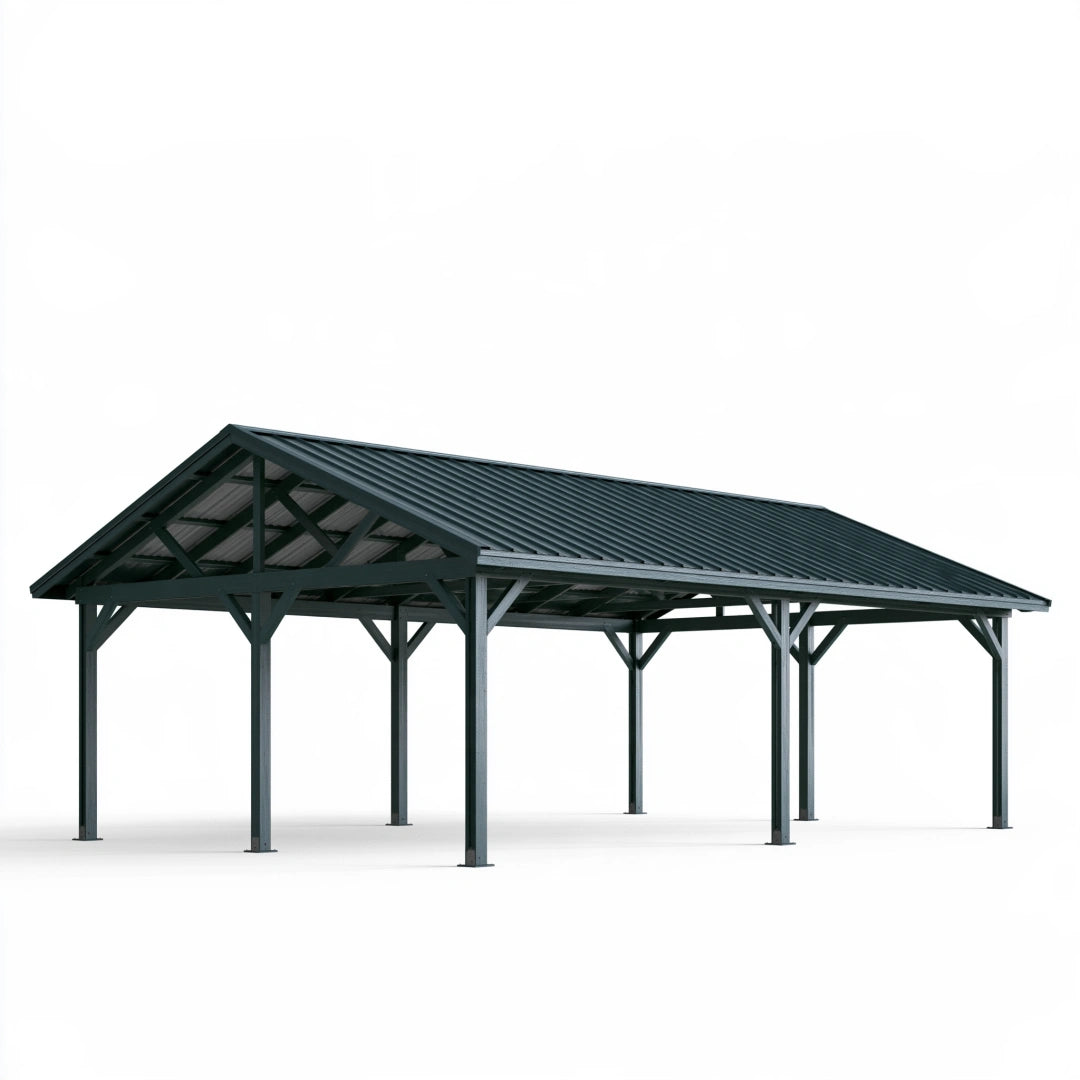 Abri voiture 600 x 300 x 270 cm en acier anthracite - toit incliné extérieur