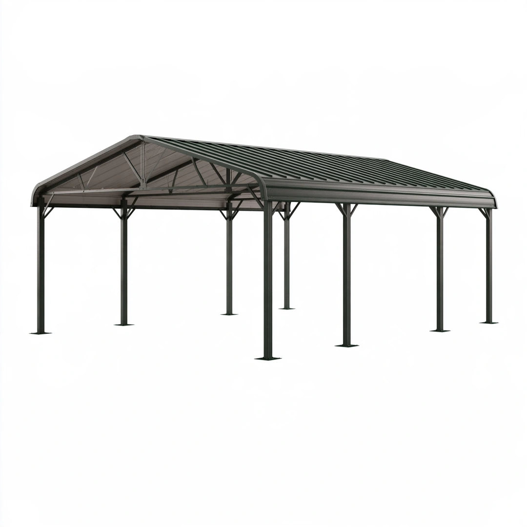 Abri voiture 600 x 300 x 280 cm en acier anthracite à toit rigide