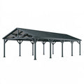 Abri voiture 600 x 300 x 280 cm en acier gris anthracite avec toit à deux pentes