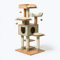 Arbre à chat 60 x 60 x 150 cm en bois beige et vert avec griffoirs et niches