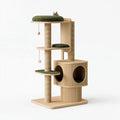 Arbre à chat 70 x 50 x 160 cm en bois beige et sisal avec coussins verts style moderne