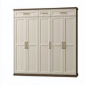Armoire de rangement 240 x 60 x 220 cm en panneaux de bois blanc et marron style classique à 5 portes