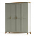 Armoire de rangement 200 x 60 x 220 cm en panneaux de bois vert gris et décor chêne à 4 portes style contemporain