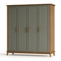 Armoire 4 portes 200 x 60 x 200 cm en bois vert olive et naturel - rangement style contemporain
