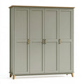 Armoire 200 x 60 x 200 cm en panneaux de bois vert sauge 4 portes style campagne