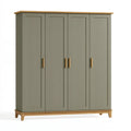 Armoire 4 portes 180 x 55 x 200 cm en panneaux vert olive et bois style classique