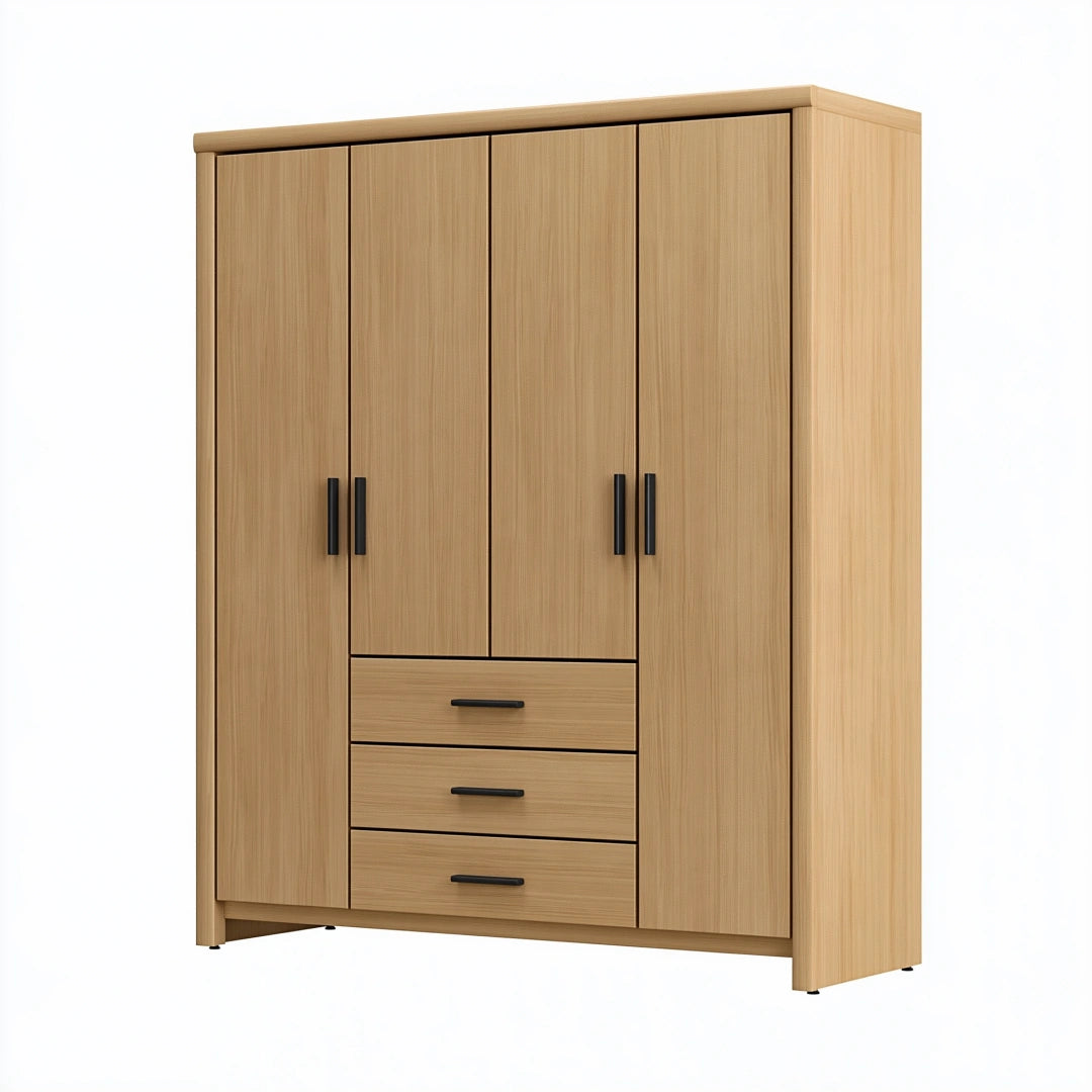 Armoire de rangement 160 x 55 x 200 cm en panneaux effet chêne naturel style contemporain pour chambre
