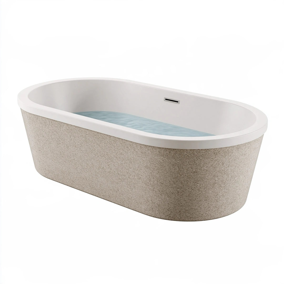 Baignoire îlot 170 cm en acrylique blanc et beige - ovale moderne pour salle de bains