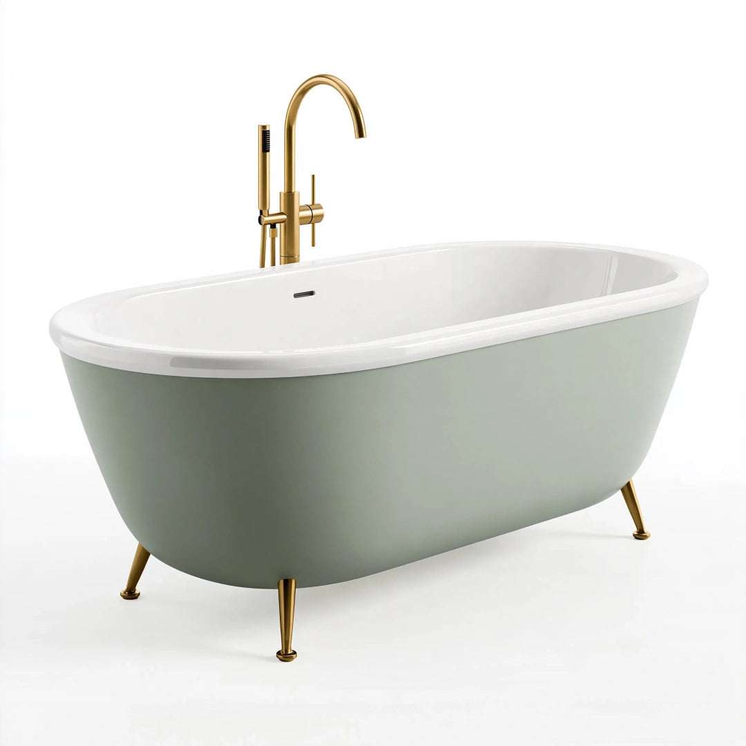 Baignoire îlot 170 x 75 cm acrylique vert sauge style rétro