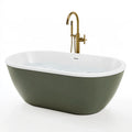 Baignoire îlot 170 x 75 cm en acrylique vert olive et blanc avec robinet sur pied contemporain