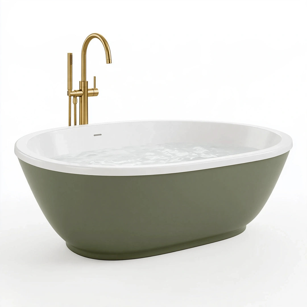Baignoire îlot ovale 170 x 75 x 58 cm en acrylique vert olive et blanc style contemporain