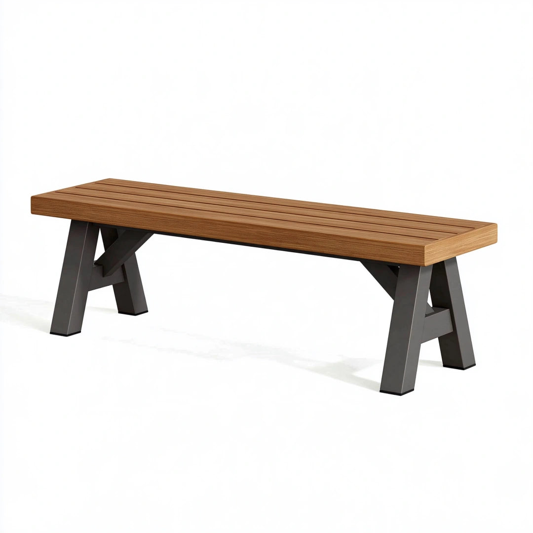 Banc de jardin 180 x 40 x 45 cm en bois brun et métal noir à lattes style industriel