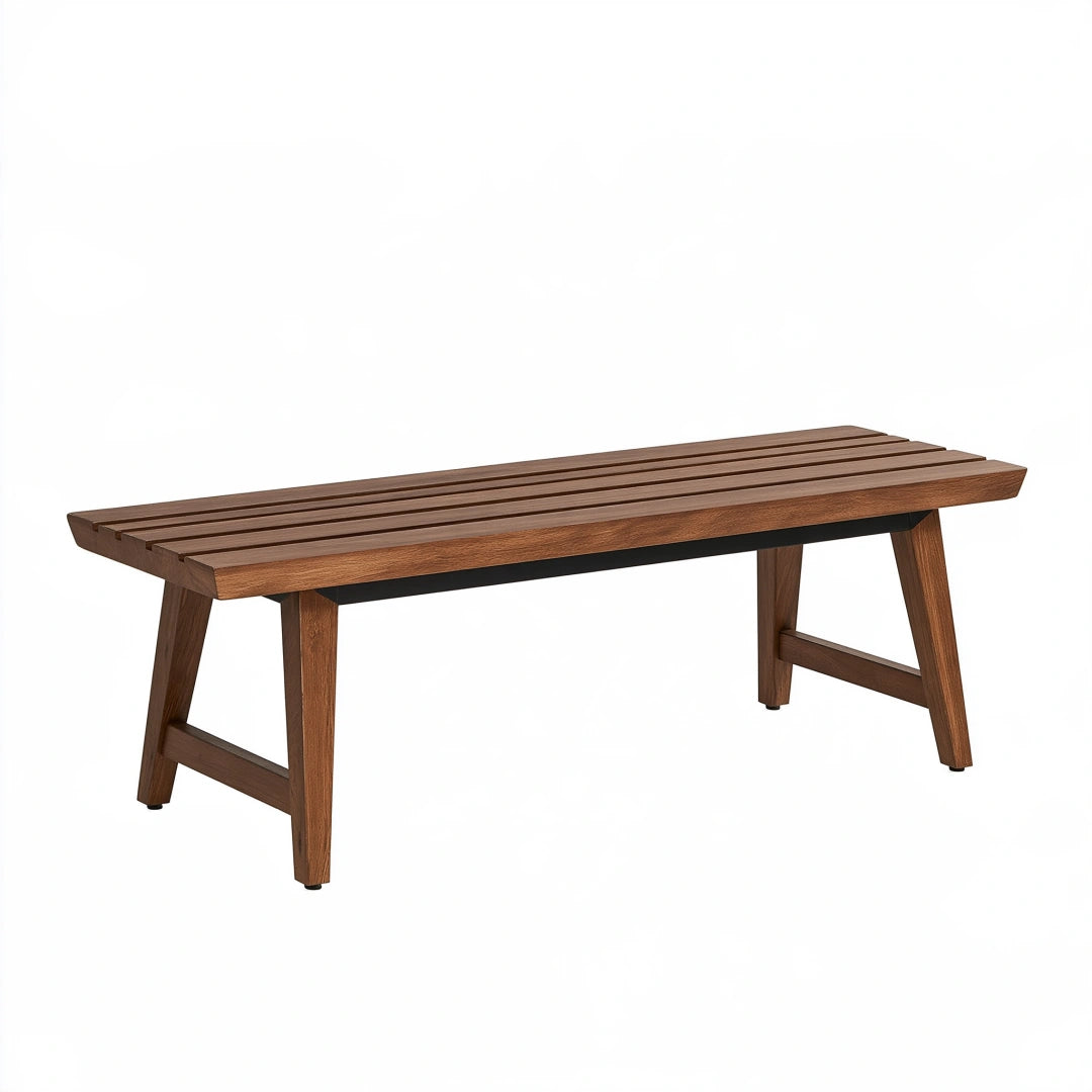 Banc 150 x 40 x 45 cm en bois marron à lattes style contemporain