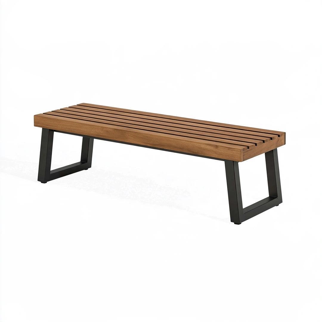 Banc 120 x 35 x 45 cm en bois brun et métal noir à lattes